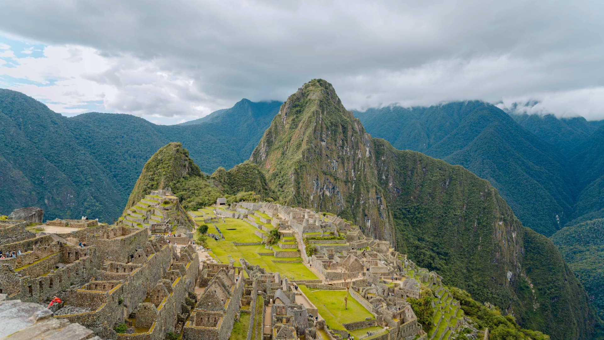 Classic view of Machu Picchu with Huayna Picchu mountain in the background